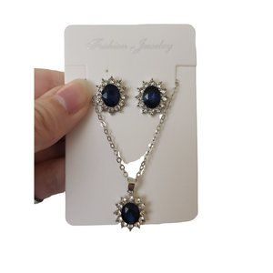Blue Sapphire Crystal Earring and Necklace Set